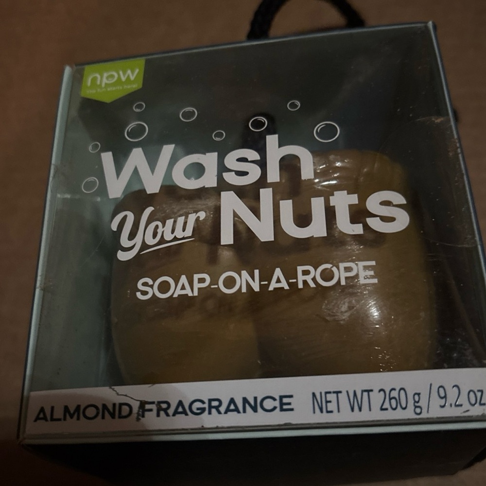 NPW wash your nuts almond scented soap on a rope-new-gag gift